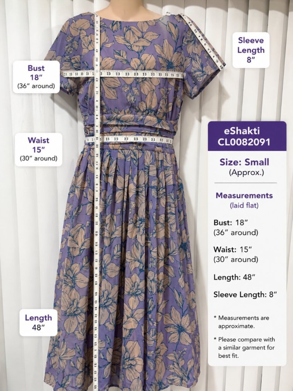 eShakti CL0082091 Lavender Floral Midi Dress | Size Small